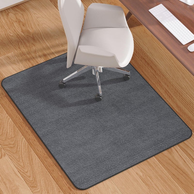 Blvornl Office Chair Mat for Hardwood Floor and Low Pile Carpet, 35.5" x 47.2" Corduroy Surface Desk Rolling Chair Mat for Hard Floors, Heavy Duty Carpeted Floor Protector Rug for Home, Dark Grey - Image 1